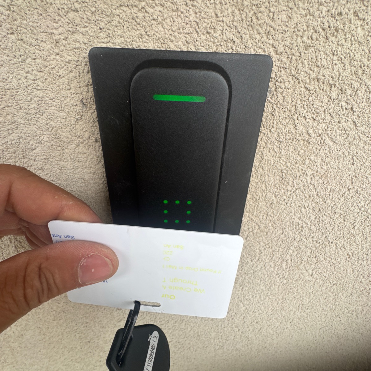 A badge being presented to an installed access control reader at the Nampa facility.
